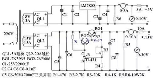 10A3~15V穩(wěn)壓可調電源電路圖
